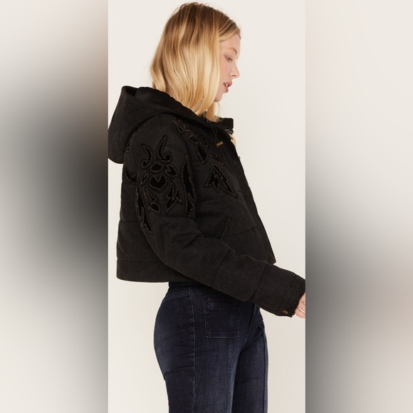 Free People Fleur De Lis Denim Puffer Jacket / Washed Black NWT - Picture 5 of 7